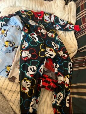 Disney Black Mickey Mouse Fleece Pajama Romper with Red Trim